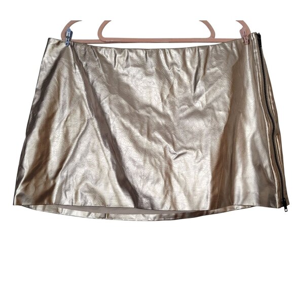 Metallic Gold Faux Leather Skirt Future Collective 3X With Side Zipper Closure - Picture 1 of 7